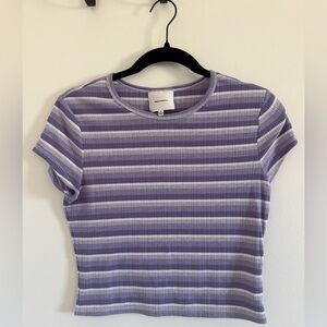 Reformation Lavender and White Striped Crop Tee